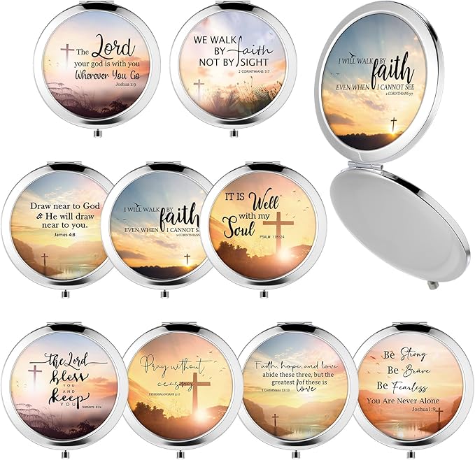 9 Pcs Christian Compact Mirrors Gifts for Women Bulk Religious Pocket Mirror with Bible Verse Inspirational Scripture Quote Church Group Party Favors for Mother Teacher Nurse Friends