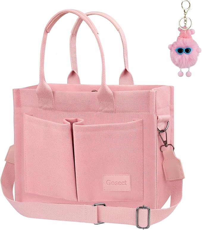 Canvas Tote Bag for Women With Pockets, Laptop Work Crossbody Purses Everything Shoulder Tote Bag Everyday Satchel Handbags