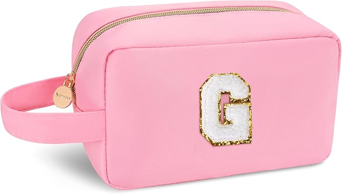 Aveniee Graduation Gifts for Teen Girls,Class of 2024 Party Favors,Monogram Initial Makeup Bag,Cute Preppy Cosmetic Bag,Travel Toiletry Bag,Trendy Gifts for Her-Pink G