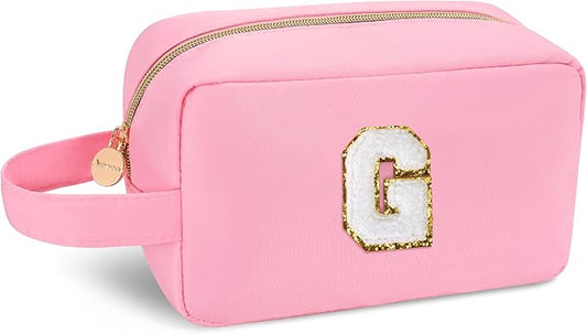 Aveniee Graduation Gifts for Teen Girls,Class of 2024 Party Favors,Monogram Initial Makeup Bag,Cute Preppy Cosmetic Bag,Travel Toiletry Bag,Trendy Gifts for Her-Pink G