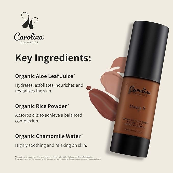 Foundation in Honey B Shade Plant-Based - Hydrating, Pore-Minimizing & Buildable Coverage - Vegan, Non-GMO, Paraben-Free - 1oz