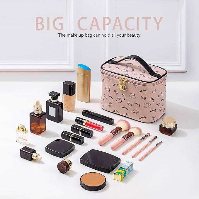 AmBealla Make up Bag Travel Cosmetic Bags Brush Holder Zipper Pouch Case Organizer Cute Organizer Suitable for Purse for Women (Light Pink 2PCS)