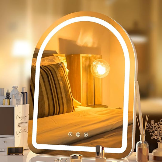 Makeup Mirror with Lights, 18" x 22" Vanity Mirror, 3 Color Modes, Dimmable Light, 360 Rotation