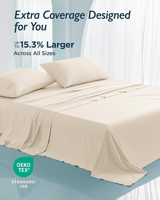 Breescape Cooling Sheet Set Cal King Size - BlendTek™ Dry & Cool Technology for Hot Sleepers and Night Sweats, Q-Max>0.46 Tech, Deep Pocket Up to 18", 360° Elastic Band, Ivory