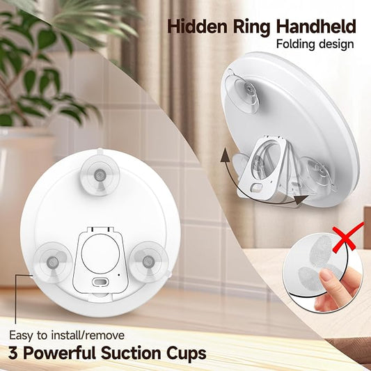 Lighted 30X Magnifying Mirror, Makeup 30X Magnification with Suction Cups, Ring Handheld Magnified Mirror with 3 Color Dimming Rechargeable 5inch Travel Magnification with Tweezers & Scissors Set