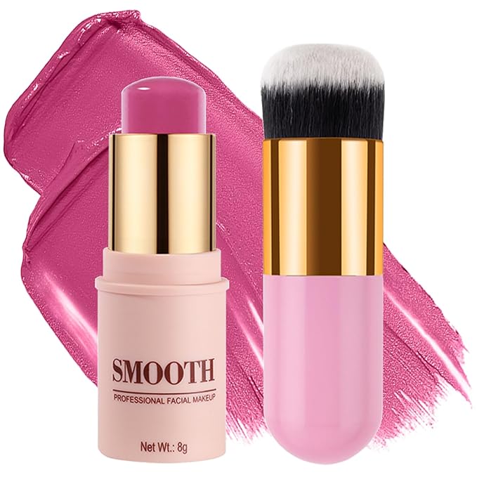 Multi-use Blush Stick, Monochromatic Face Beauty Wand for Cheek, Eyeshadow and Lip, Longwear Waterproof Matte Finish Cream Blush Makeup Stick with Brush for Women, 0.28oz (Shy Pink #01)