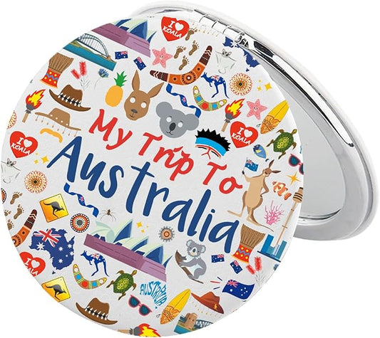 BEKECH Australia Travel Gifts My Trip to Australia Travel Makeup Mirror Australia Lover Gift Australia Vacation Pocket Mirror