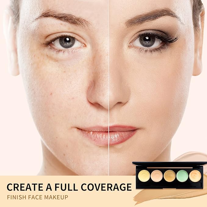 5 Colors Correcting Concealer Palette with Makeup Brush,5 In 1 Concealer Makeup Palette,Full Coverage and Long Lasting Neutralizing Cream Color Corrector,Face Camouflage Contour Palette,Conceals Blemishes,Redness and Dark Circles.#1