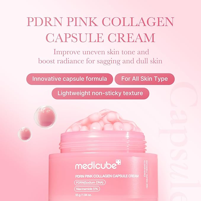 medicube Salmon DNA PDRN Pink Collagen Capsule Cream, Face Moisturizer | Lightweight Moisturizing Cream | PDRN, Niacinamide for Uneven Skin Tone, Glow hydration | Korean Skin Care 1.94 oz