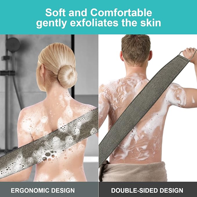 Loofah Back Scrubber, 35.4 Inch Exfoliating Back Scrubber for Bath Shower Scrubber for Men and Women, Luffa Scrubber to Deep Clean Your Skin, with Hair Shampoo Brush and Wall Hook