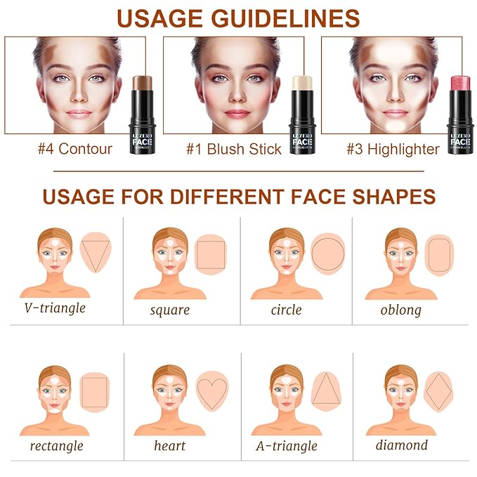 Lezero 3Pcs Contour Stick Makeup Kit, Shades with Highlighter, Blush and Bronzer Trio for Sculpt the Cheeks and Body, Long Lasting,Waterproof, Dewy & Matte Finish, MEDIUM TAN (18,21,24)