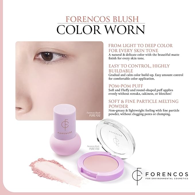 FORENCOS Matte Blush Set (Puff Included), Long Lasting Korean Blush Power, Zero Sebum Shine, Flawless Finish, Easy Blending, Lightweight & No Cakey Residue (PURE FOG)