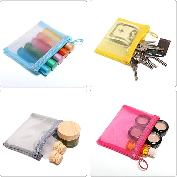 4" x 5" Mini Zipper Mesh Bags,Small Makeup Bag Pouch for Purse,Mesh Zipper Cosmetic Bags lipstick bag,Beauty Makeup Lipstick Cosmetic Accessories Organizer Travel Kit Storage Pouch 5PCS
