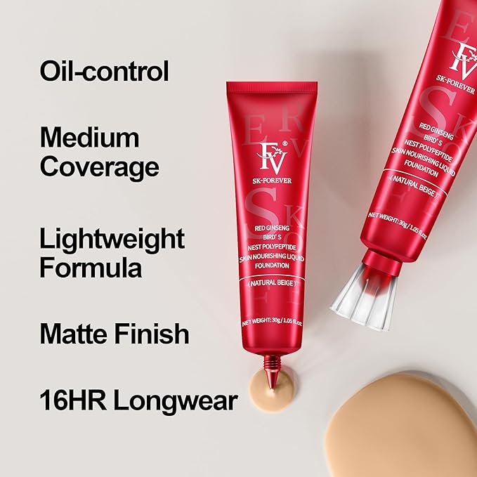 FV Waterproof Foundation, Medium Coverage, Oil-free & Long Lasting, Lightweight, Matte Foundation for Oily/Normal Skin, Transfer Proof Liquid Foundation Makeup, 30g, Ivory