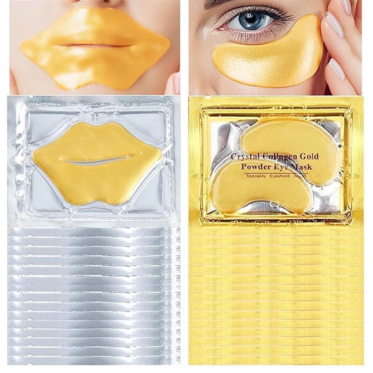 30 Pairs Lip Masks & Eye Mask, 24K Under Eye Masks and Collagen Crystal Gel Lip Mask, Under Eye Patches for Puffy Eyes, Dark Circles, Eye Bags, Wrinkles, Revitalises & Refreshes Your Skin