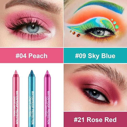 3 Colorful Eyeliner Pen Set, Eye Shadow Pencil, Pearl Eyeliner Kit Metallic Glitter Eye liner Pencil for Women Eye&Lip Liner Professional Eye Makeup Set Colorful Eye Color (3PCS B)