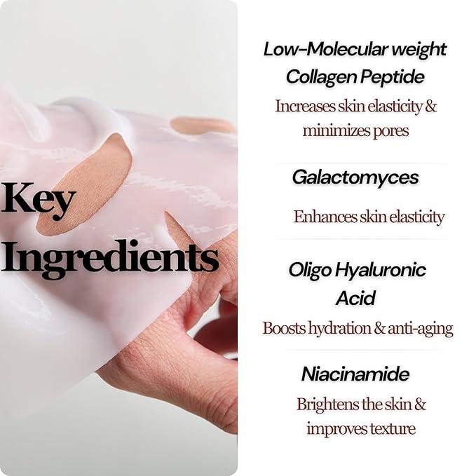 Bio-Collagen Face Mask, Deep Hydrating Overnight, Korean Skin Care, Facial Masks for Women, Pore Minimizing, Firming & Anti-Aging, Beauty Sheet Masks, 34g x 4-pack