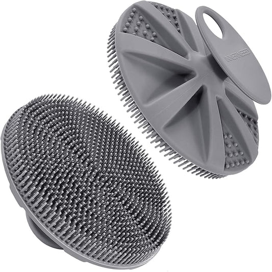INNERNEED Food-Grade Soft Silicone Body Scrubber Shower Brush Handheld Cleansing Skin Brush, Gentle Exfoliating and Lather Well (Gray)