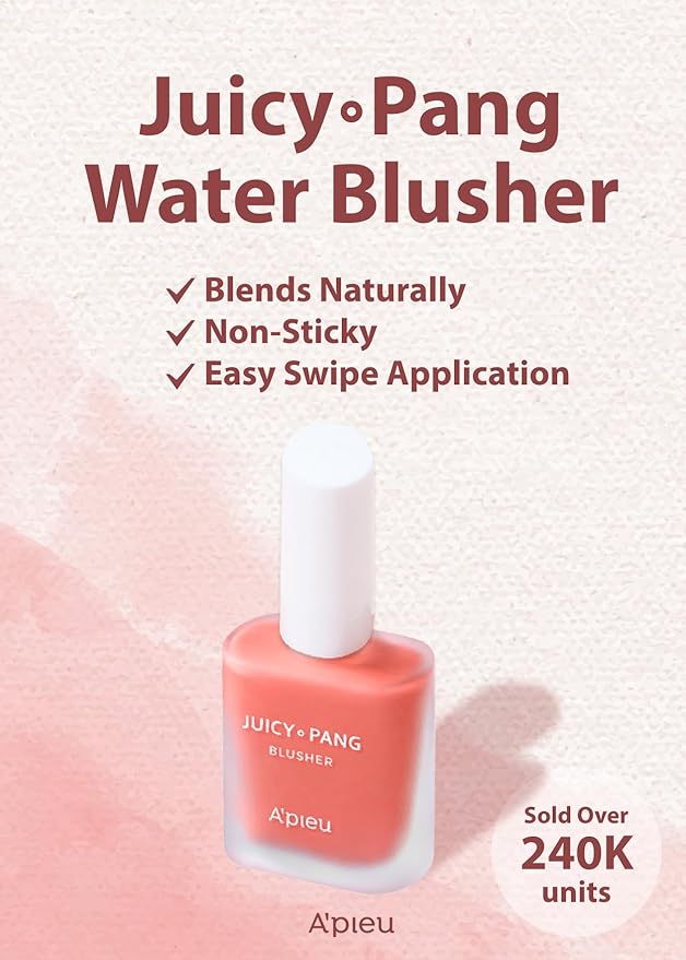 A'PIEU Juicy-Pang Water Blusher [CR02] (0.31 fl oz) - Dewy-Liquid Cheek Color with Fruity Tint and Soft Blendable Texture. Fruit Extract Blend, Rose Flower Water.
