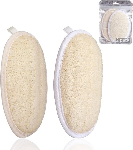 2 Pack Exfoliating Shower Loofah Sponge Pads, Body Scrubber for Men Women Removing Dead Skin, Made with Natural Luffa and Terry Cloth, 5.9x3.7IN Loofahs Mesh Pouf Body Glove for Bath Spa