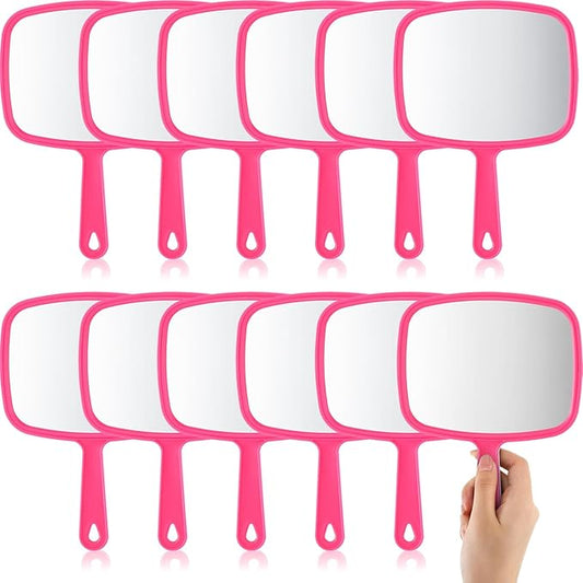 Geetery 12 Pcs Hand Mirror Handheld Makeup Mirrors with Handle Wall Mount for Cosmetic Bathroom Home Barber Salon Travel Portable Beauty School Gift for Women Student 6.69 x 9.45 Inch(Rose Red)
