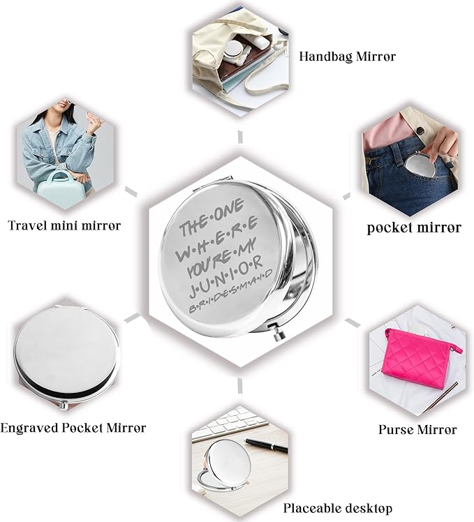 BAUNA Junior Bridesmaid Gift Bridesmaid Proposal Gift The One Where You're My Junior Bridesmaid Compact Mirror for Bridesmaid (Where JuniorB CMS)