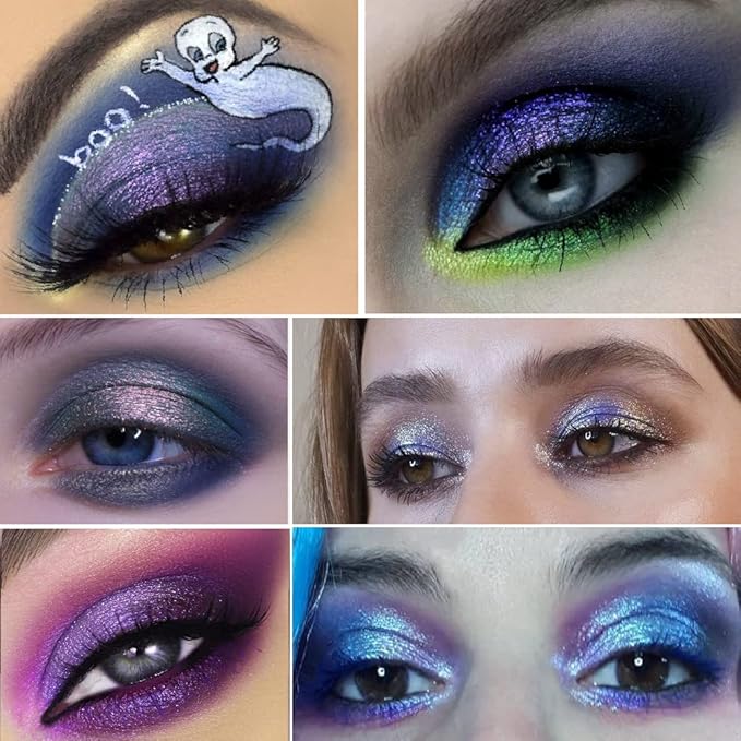 Afflano Holographic Glitter Eyeshadow - Color Change Multichrome Silver Blue Shimmer Metallic Eye Makeup, Sparkling Pigment Chameleon Duo Chrome for Blue Eyes