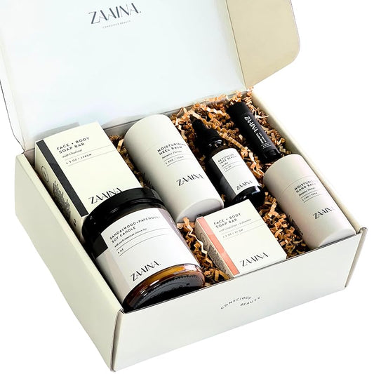 Men's Self Care Package - Luxury Spa Gift Set for Him, Unique Father's Day Gifts for Men - Handmade in USA, Relaxation Spa Gift Set for Him - Natural Men Skin Care Kit with Sandalwood Candle, Self Care Gift for Men by ZAAINA