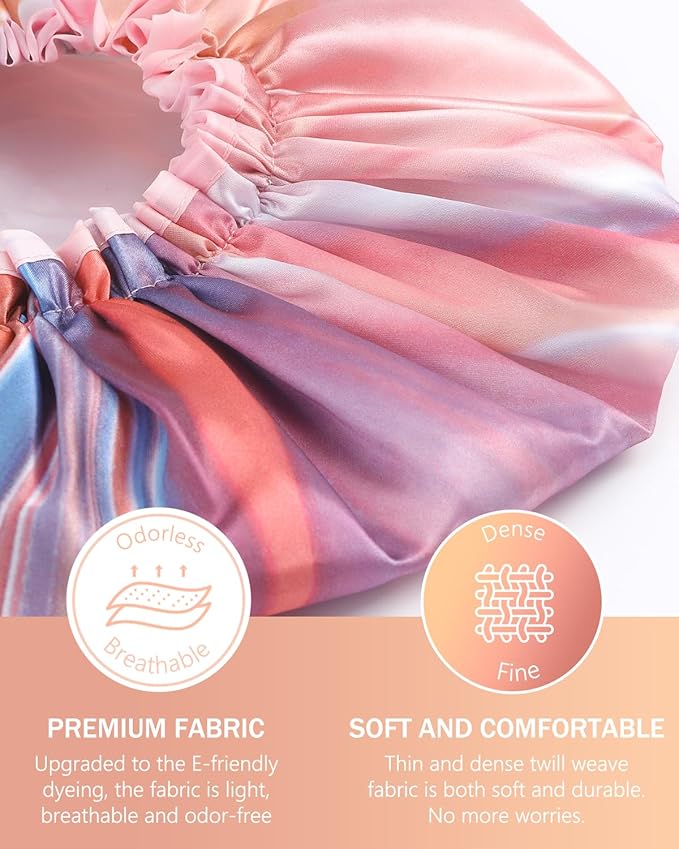 mikimini 2 Pack Waterproof Shower Caps - Reusable and Washable - Pink Fashionable Shower Caps for Women and Girls - Medium Size - Perfect for Kids