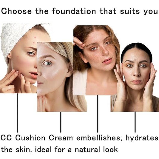 Mushroom Head Air Cushion CC Cream Foundation, BB Cream Concealer Lasting Makeup Foundation, Waterproof Oil Control Long-Lasting Nude Makeup, Even Skin Tone Primer