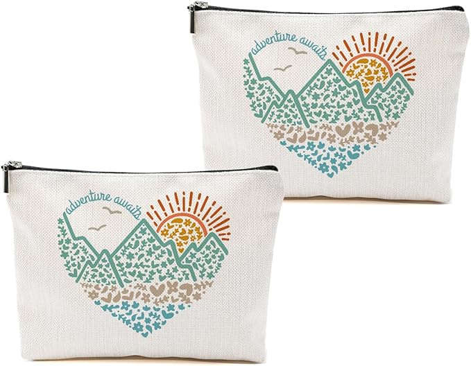 2pcs Camping Gifts for Women Makeup Bag, Travel Essential Cosmetic Bag Camping Essentials Birthday Gifts for Women Female Girls Sister BFF, Outdooor Enthusiasts Toiletry Bags