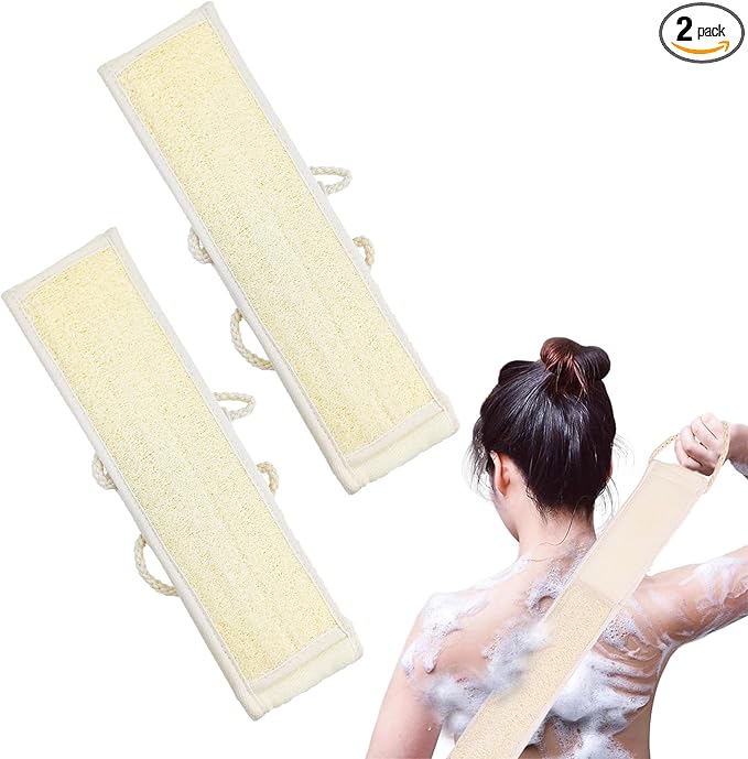 2 Pack Two-Sided Bath & Body Back Scrubber Natural Loofah Sponge Back Exfoliating Scrubber Combo Set Deep Clean & Invigorate Your Skin for Men and Women