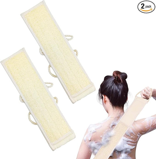 2 Pack Two-Sided Bath & Body Back Scrubber Natural Loofah Sponge Back Exfoliating Scrubber Combo Set Deep Clean & Invigorate Your Skin for Men and Women