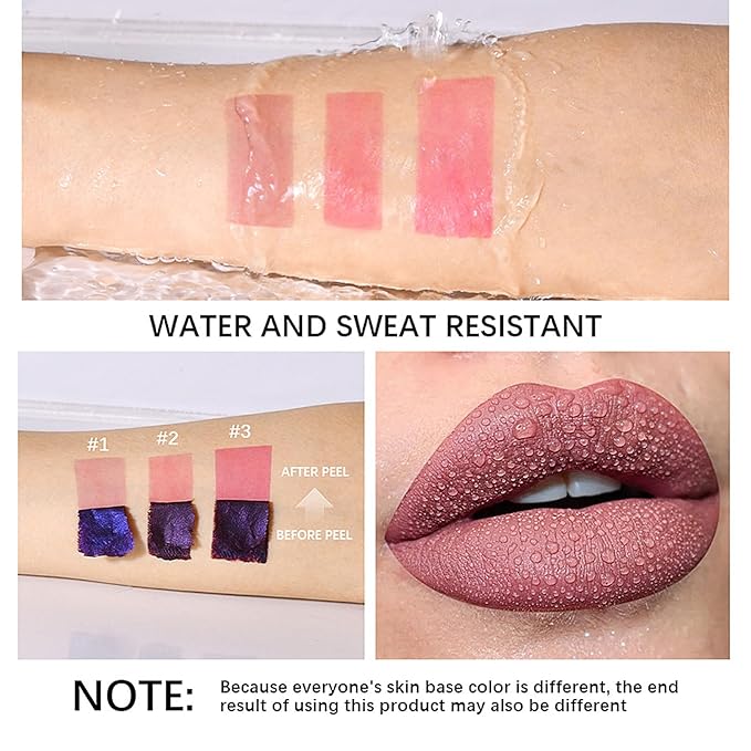 3Pcs Peel Off Lip Stain Lip Tint Set, Langlebiger Peel Off Matter Lipgloss,Matte Liquid Lippenstift Nude Lip Gloss Wasserdichter Lip Tint Fleck Antihaft Cup Peel Off Lippenstift für Frauen