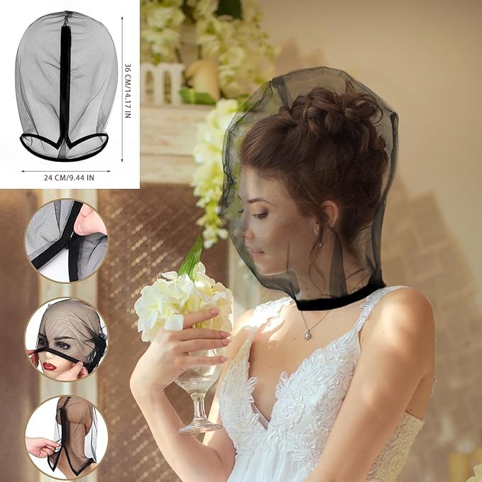 Loopeer 6 Pcs Makeup Protector Hood Washable Light Airy Nylon Chiffon Makeup Hood Zipper Closure Reusable Make up Face Cover for Women Girls Beauty Weddings (Black)