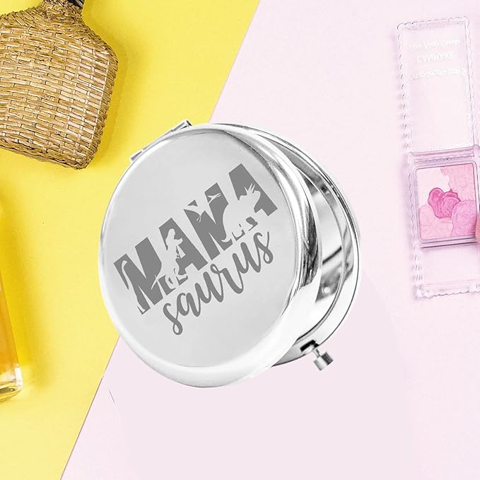 bobauna Mama Saurus Pocket Mirror Dinosaur Fans Gift Sweet Family Dinosaur Makeup Mirror for Mama New Mom (Mama Saurus -S)