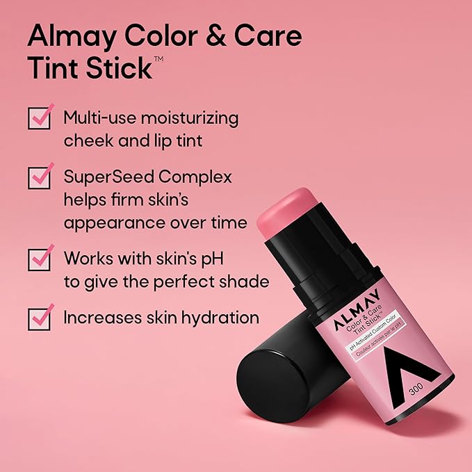 Almay Lip and Cheek Tint, Color & Care Tint Stick, Multi-Use Moisturizing Blush and Lip Color, Dewy Finish, 100 Natural Flush, 0.25 oz