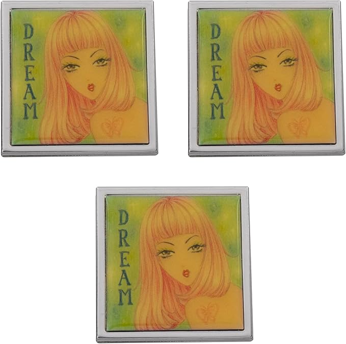 Stephanie Imports Set of 3 Double Sided Magnifying Compact Slim Mirrors with Printed Insert (Anime Dream, Square)