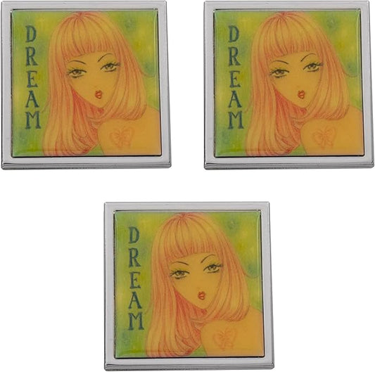 Stephanie Imports Set of 3 Double Sided Magnifying Compact Slim Mirrors with Printed Insert (Anime Dream, Square)