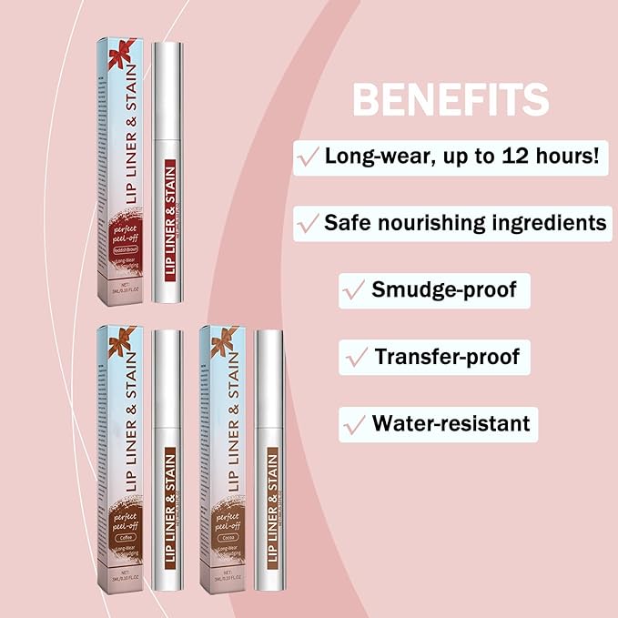 3Pcs Lip Liner, Matte Liquid Lipstick Nude Lip Gloss Waterproof Lip Tint Stain Non-stick Cup Peel Off Lipstick Lip Makeup for Women (Coffee & Cocoa & Rose)