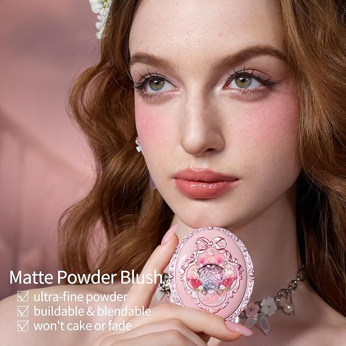 Flower Knows Swan Ballet Embossed Blush,Fushia Matte Finish,Buildable & Blendable Powder Blush for cheeks,Highly Pigmented,Natural Flush for All Skin Tones(02 Dreaming Butterfly,5g)