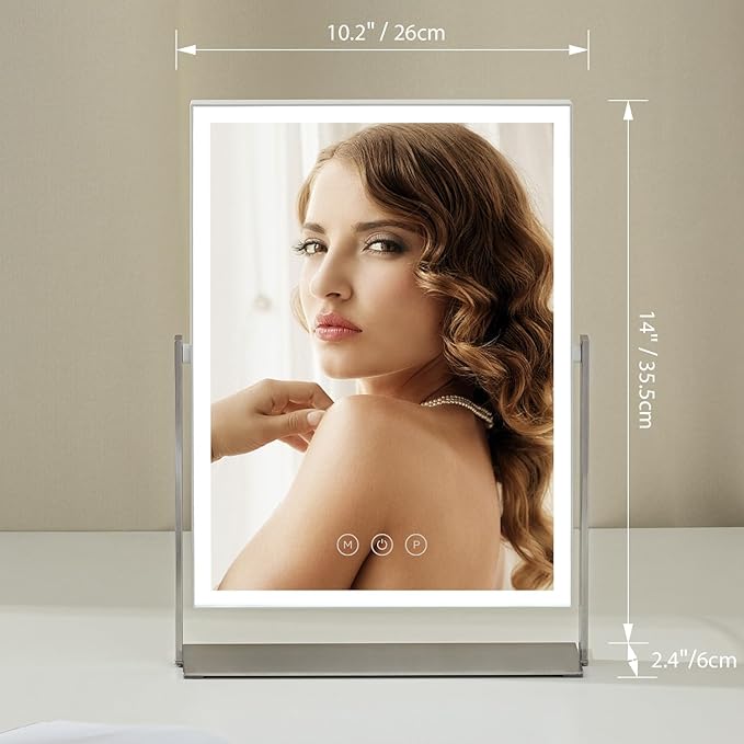 Makeup Mirror with Lights, 14 inch Vanity Mirror with 104 LED Lights, Plug in Table Mirror, Rectangular Desk Mirror with Metal Stand Base