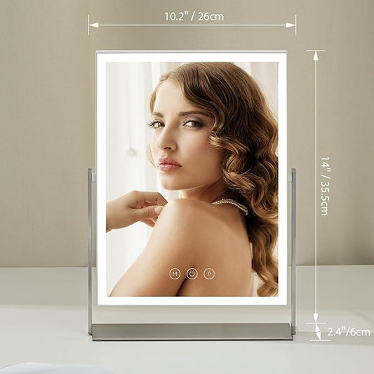 Makeup Mirror with Lights, 14 inch Vanity Mirror with 104 LED Lights, Plug in Table Mirror, Rectangular Desk Mirror with Metal Stand Base