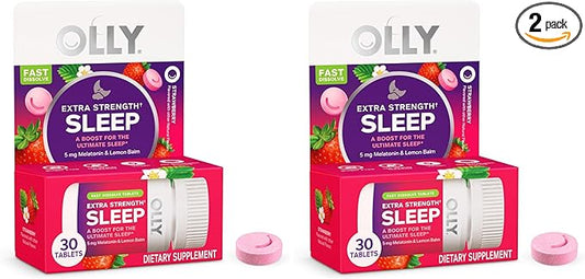 OLLY Extra Strength Sleep Fast Dissolve Tablets, 5mg Melatonin, Vegan, Strawberry - 30ct (Pack of 2)