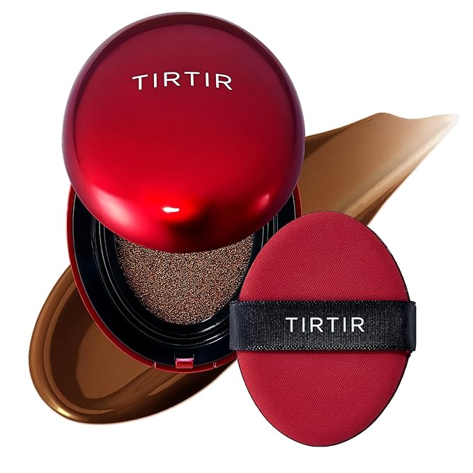 TIRTIR Mask Fit Red Cushion Foundation | Full coverage, Weightless, Skin fit, Satin Glow Finish, Korean Makeup, beauty, Tattoo cover up, Buildable (#47N Ebony, 0.63 Fl Oz)