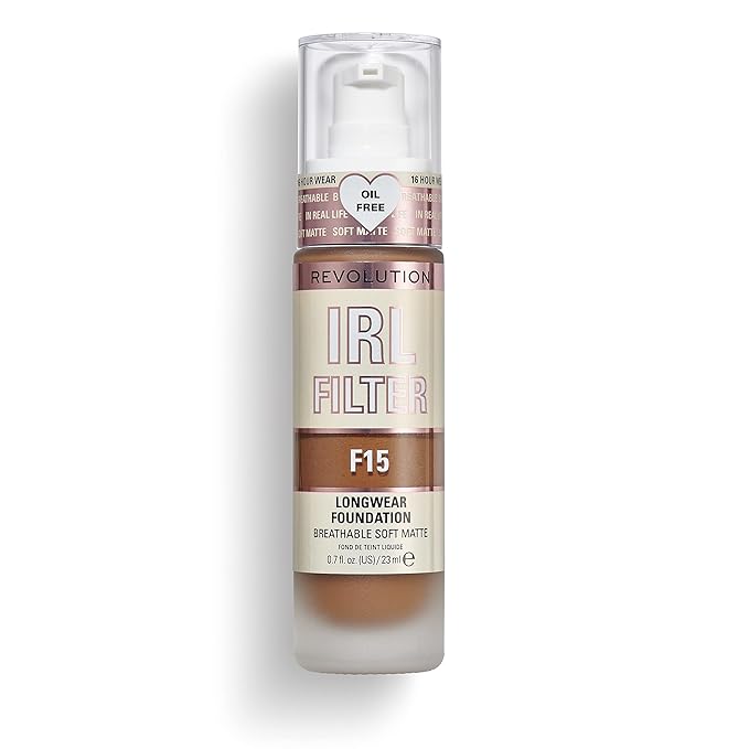 Revolution, IRL Filter Longwear Foundation, Soft & Breathable Formula, Medium to Full Coverage, Matte Finish, F15, 0.7 fl oz