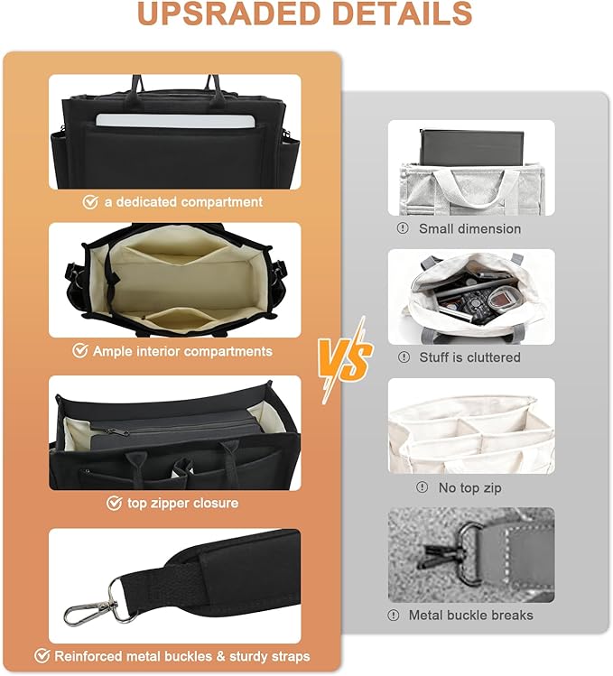 Canvas Tote Bag for Women With Pockets, Laptop Work Crossbody Purses Everything Shoulder Tote Bag Everyday Satchel Handbags