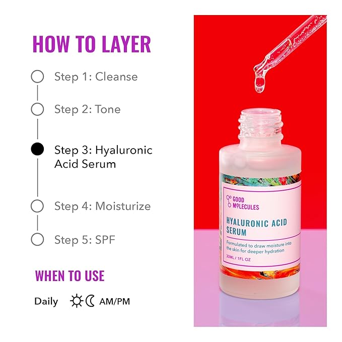 Good Molecules Hyaluronic Acid Serum - 1% Hyaluronic Acid Non-greasy Ultra Hydrating Serum, Facial Moisturizer for Plumper Skin, Skin Care for Face