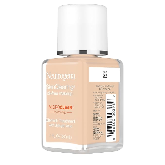 Neutrogena SkinClearing Oil-Free Acne and Blemish Fighting Liquid Foundation with Salicylic Acid Acne Medicine, Shine Controlling, for Acne Prone Skin, 60 Natural Beige, 1 fl. oz