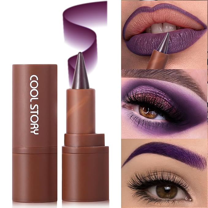 Matte Lip Liner and Lipstick Crayon Shape And Tapered Tip for Perfect Contour and Gradient Effect Waterproof Eyeliner Lip Pencil 3-in-1 Makeup Lip Combo, Purple 2#